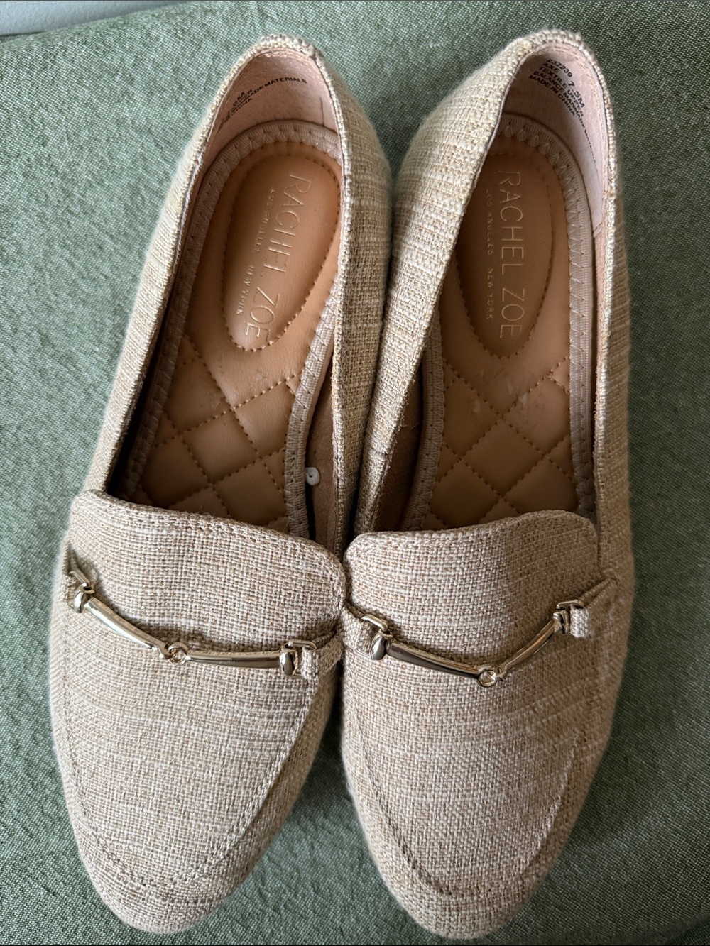 Rachel Zoe Neutral Tweed Loafers with Gold-Tone Accent